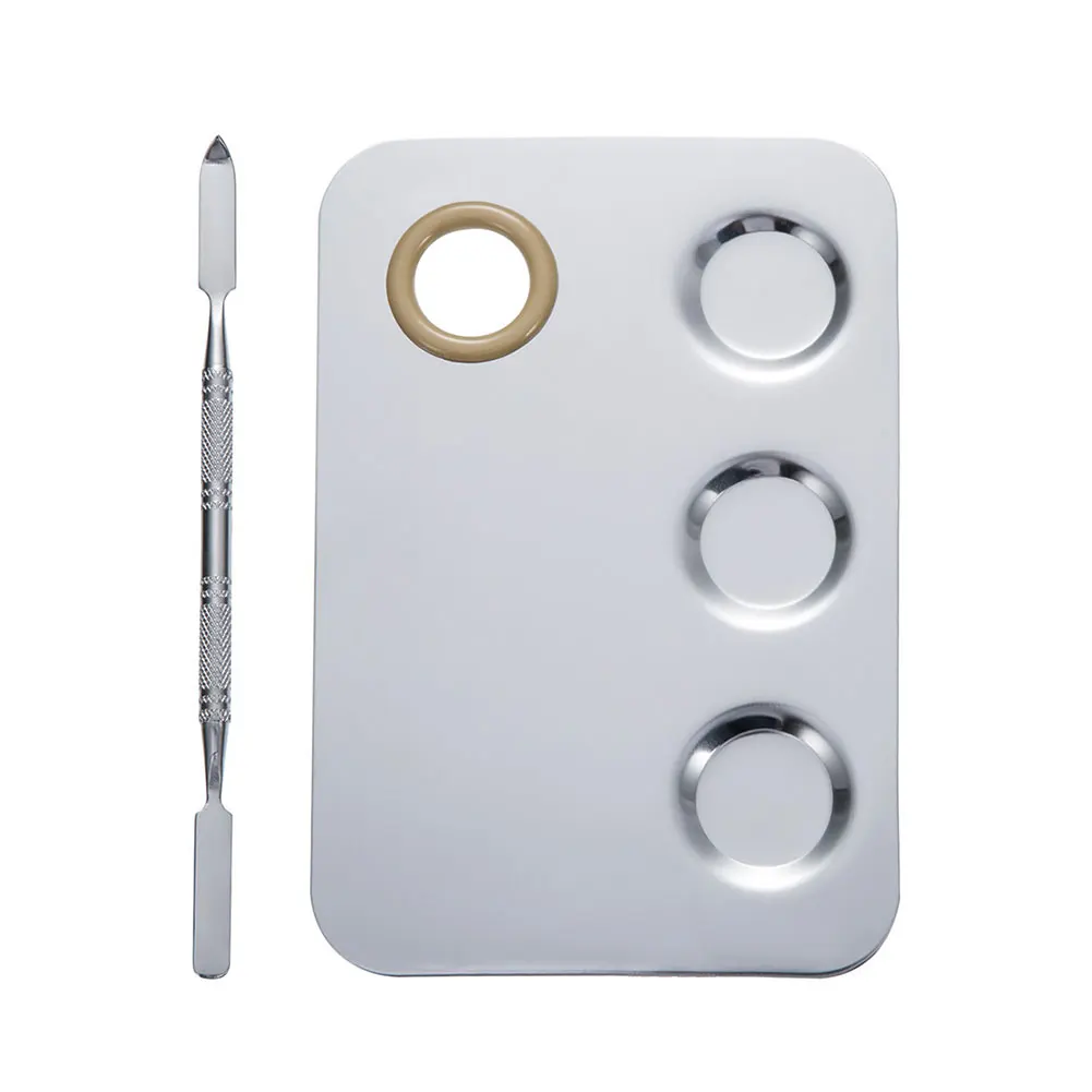 Stainless Steel Makeup Palette 3-Well Nail-art Cosmetic Mixing with Spatula Tool CD88 | Красота и здоровье