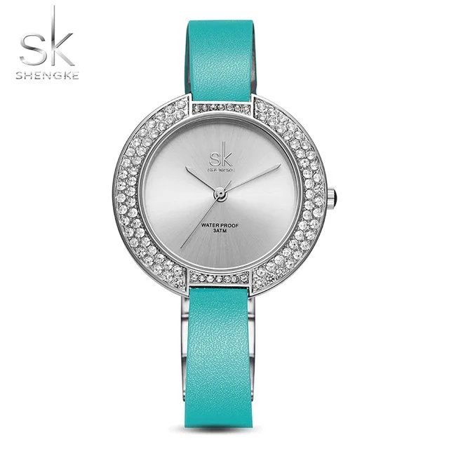 

Shengke Women Watch Top Fashion Female Watches Diamond Dial Lady Quartz Clock Leather Band Wristwatch Relogio Feminino 2018 +Box