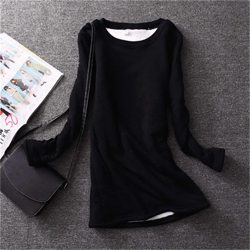 Autumn And Winter Plus Velvet Shirt Women Cashmere Warm Thick Long Sleeve Tee Shirt Female Casual Ladies Tops Tshirt Women Q1710 - Цвет: Black