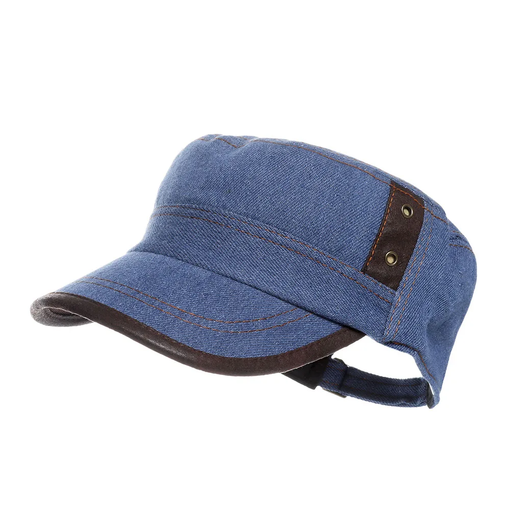 WELROG, винтажная военная шапка, женская, мужская, джинсовая шапка, летняя, одноцветная, синяя шапка, регулируемая, плоская, верхняя, хлопковая, женская, мужская - Цвет: Синий