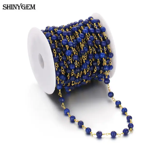 ShinyGem 6mm Round Ball Bead Chain For Jewelry Making Natural Crystal