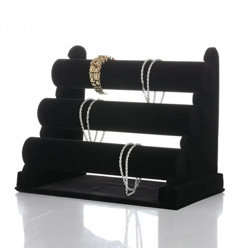 

3 Tier Velvet Watch Bracelet Bangle Necklace Jewelry Organizer Holder Display Stand Rack Black