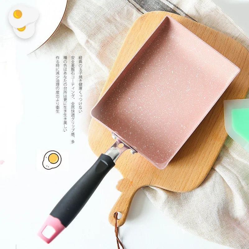 Cena Różowa patelnia Tamagoyaki japoński kamień medyczny ze stopu aluminium Pan Maker non stick do smażenia jajek Pan Pancake Pot różowy naczynia