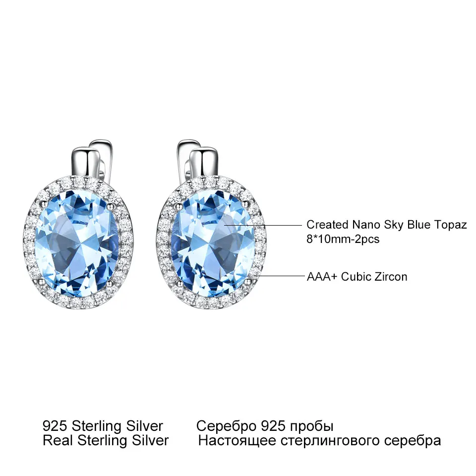 UMCHO Classic Oval Created Sky Blue Topaz Clip Earrings Solid 925 Sterling Silver Earrings For Women Wedding Gift Fine Jewelry