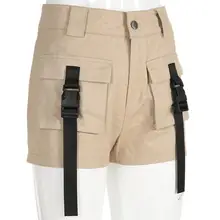 Летние женские винтажные повседневные свободные шорты с высокой талией с карманами и пуговицами