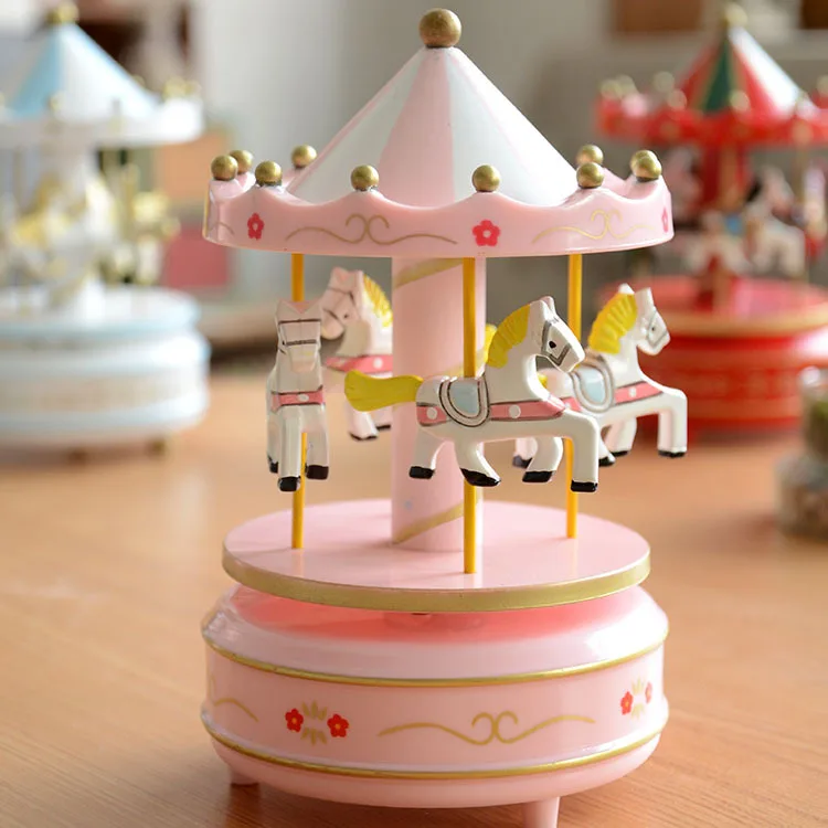 Wooden Merry-Go-Round Carousel Classic Music Box For Kids Girls Christmas Gift 