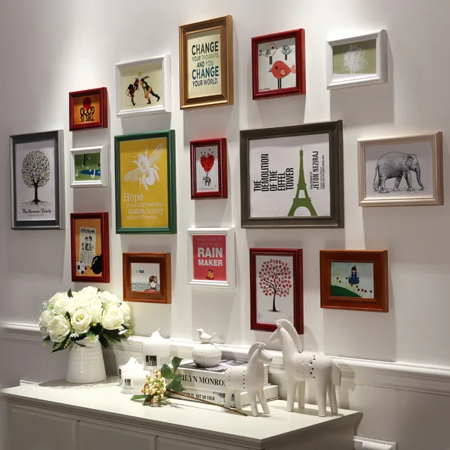 Top Quality 16 Pieces Set Wooden Photo Frame Hang Wall White Color Top Quality 16 Pieces Set Wooden Photo Frame Hang Wall White Color Wood Picture