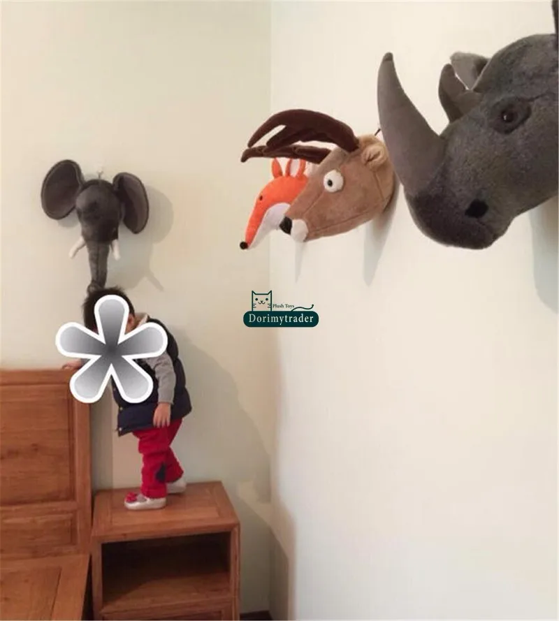 Dorimytrader Pop Anime Realistic Animals Heads Elephant Fox Panda Deer Rhinoceros Plush Toys Animal Wall Hanging Nice Home Decoration Doll DY61780(23)