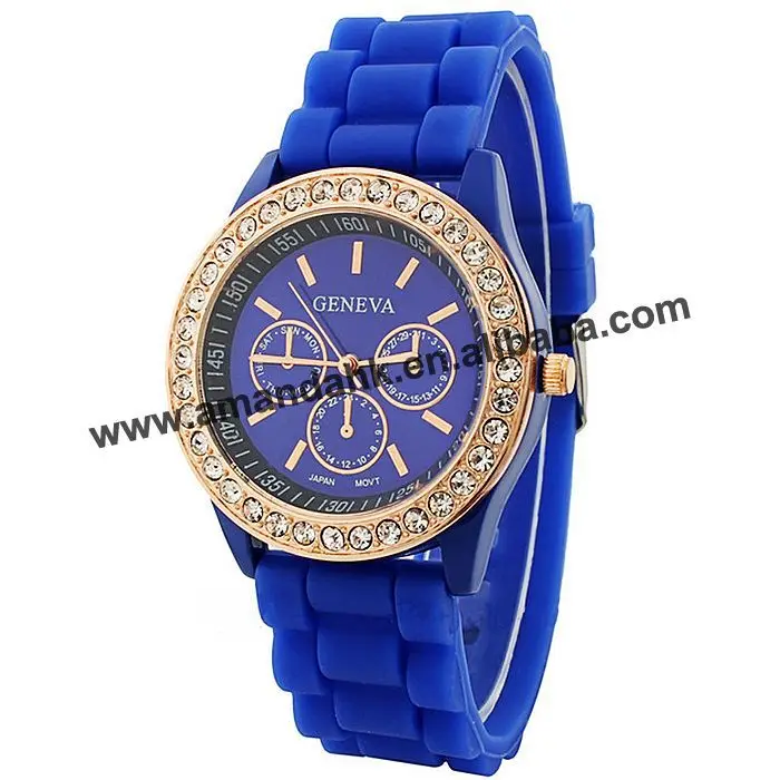 1000 шт/партия Большая распродажа Модные женские мужские женские часы со стразами женские часы GENEVA Кристальные силиконовые желе наручные часы