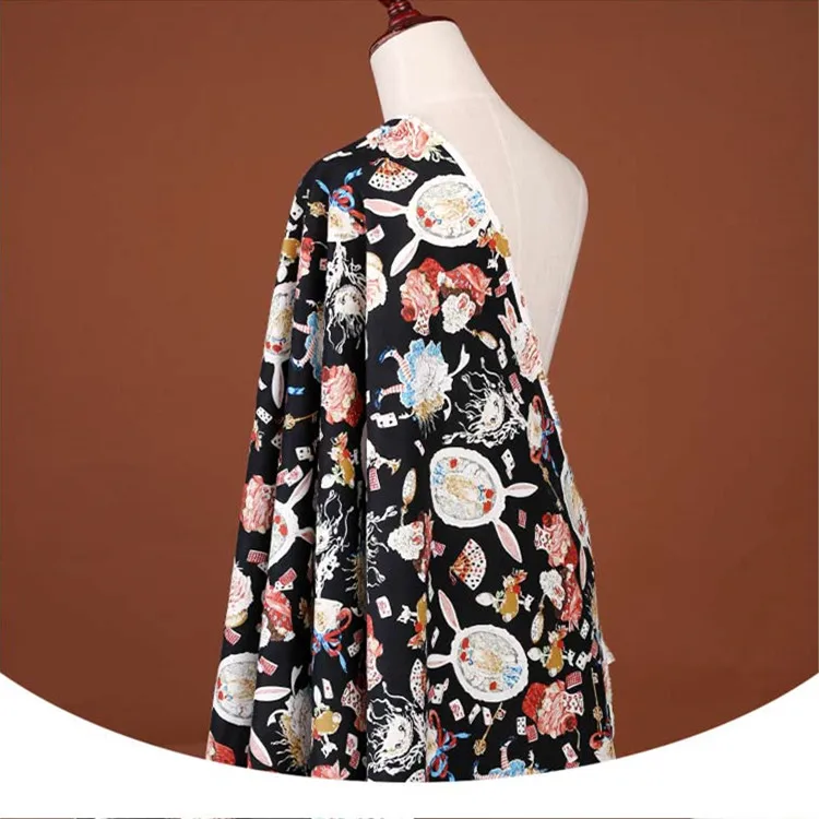 Алиса в стране чудес Кролик черный хлопок ткань для женщин девушка летние платья юбка блузка брюки Швейные DIY-AF653