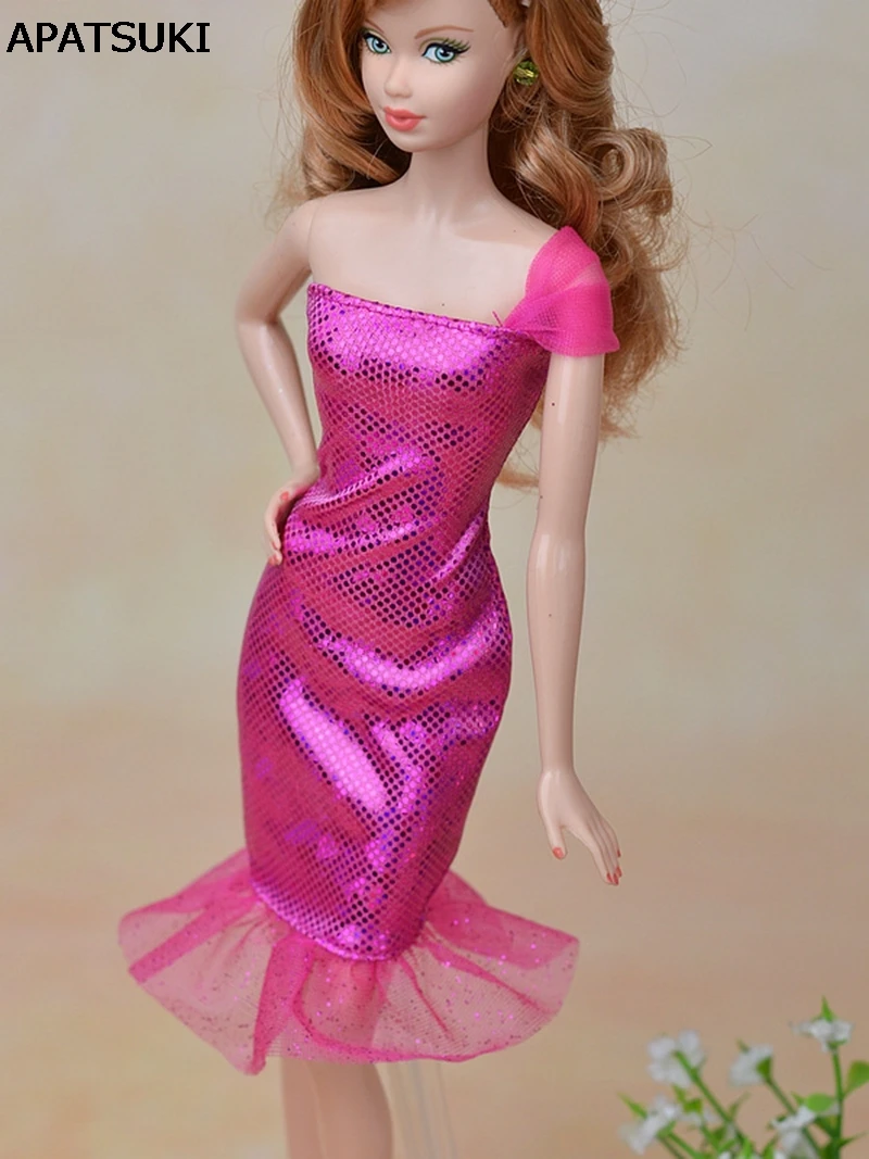 High Quality Pink Sexy One Shoulder Dress Party Dress For Barbie Doll Vestido For 16 Bjd Dolls 