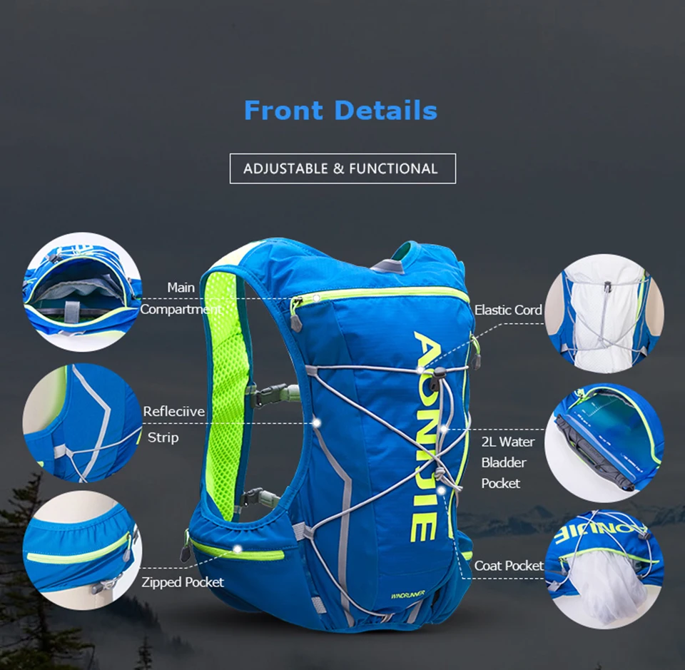 AONIJIE 10L рюкзак для бега с гидратационным жилетом для мужчин и женщин, велосипедные уличные спортивные сумки, походный рюкзак для бега, марафона, бега, велоспорта, пешего туризма