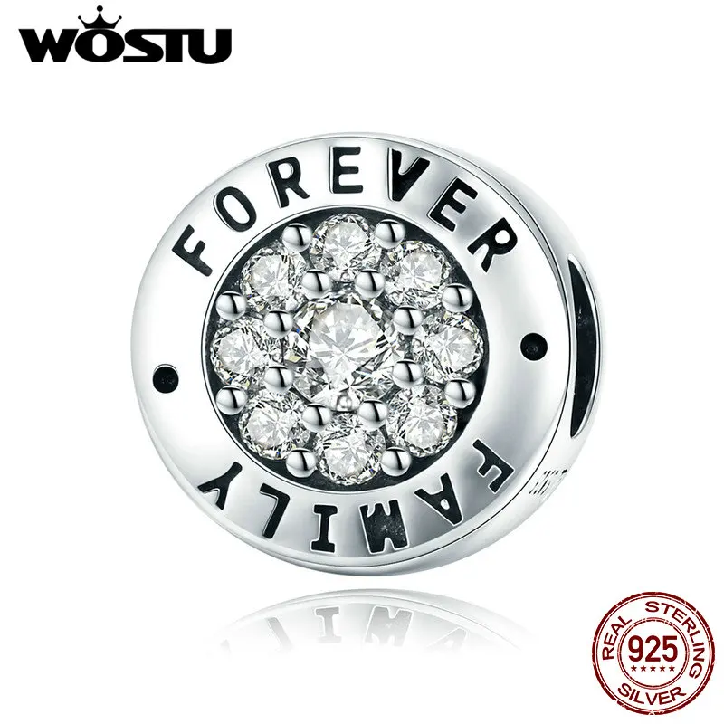 

WOSTU Hot Sale Pure 925 Sterling Silver Family Forever Charm fit Original DIY Beads Bracelet Jewelry Accessories Gift DXC814