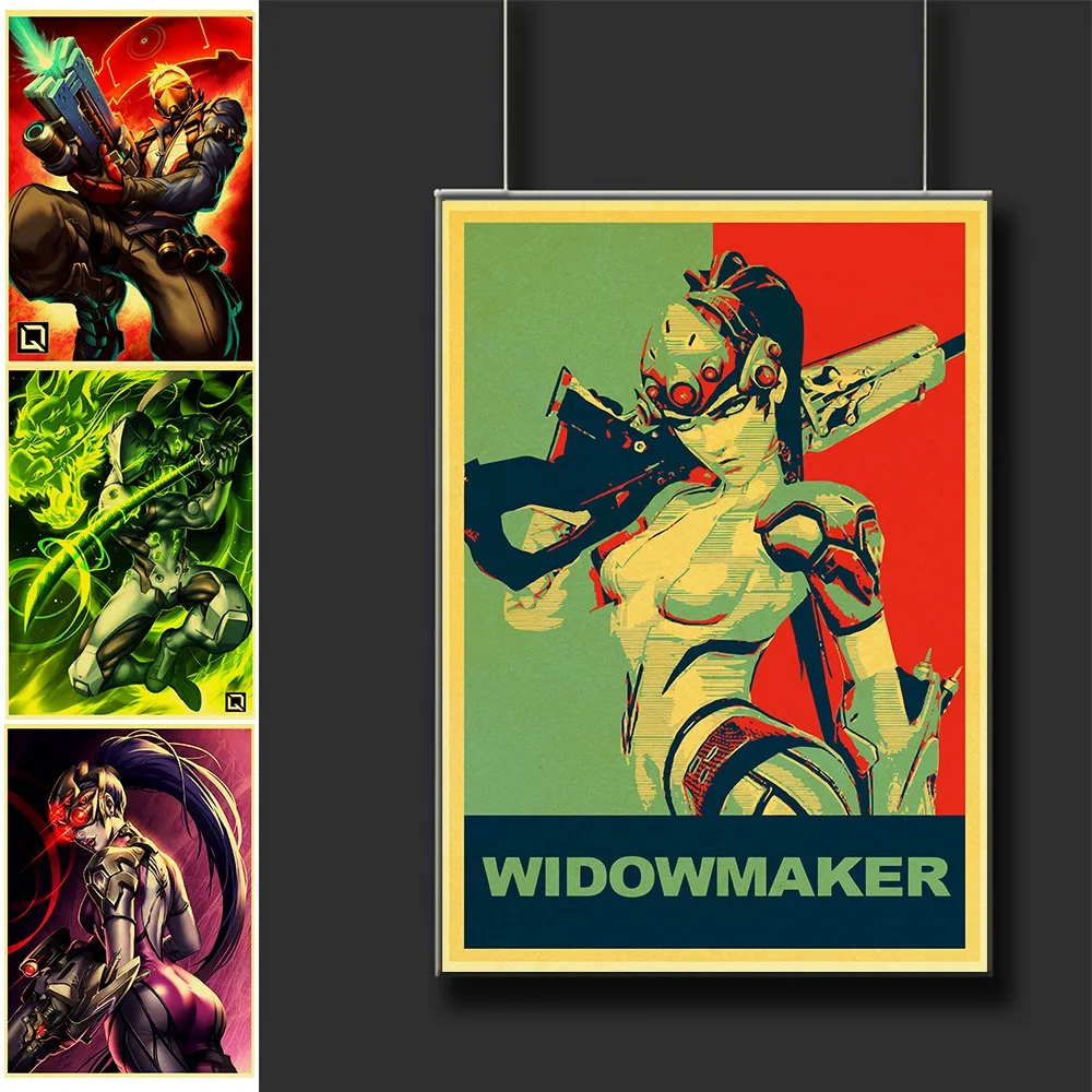 

Vintage Shooting Game Overwatch widowmaker Poster Kraft Paper Wall posters For Home Room Decor Printed Painting Wall sticker