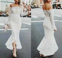 Кружевное белое свадебное платье со шлейфом вечерние платья с открытыми плечами торжественное платье с длинными рукавами на заказ платье