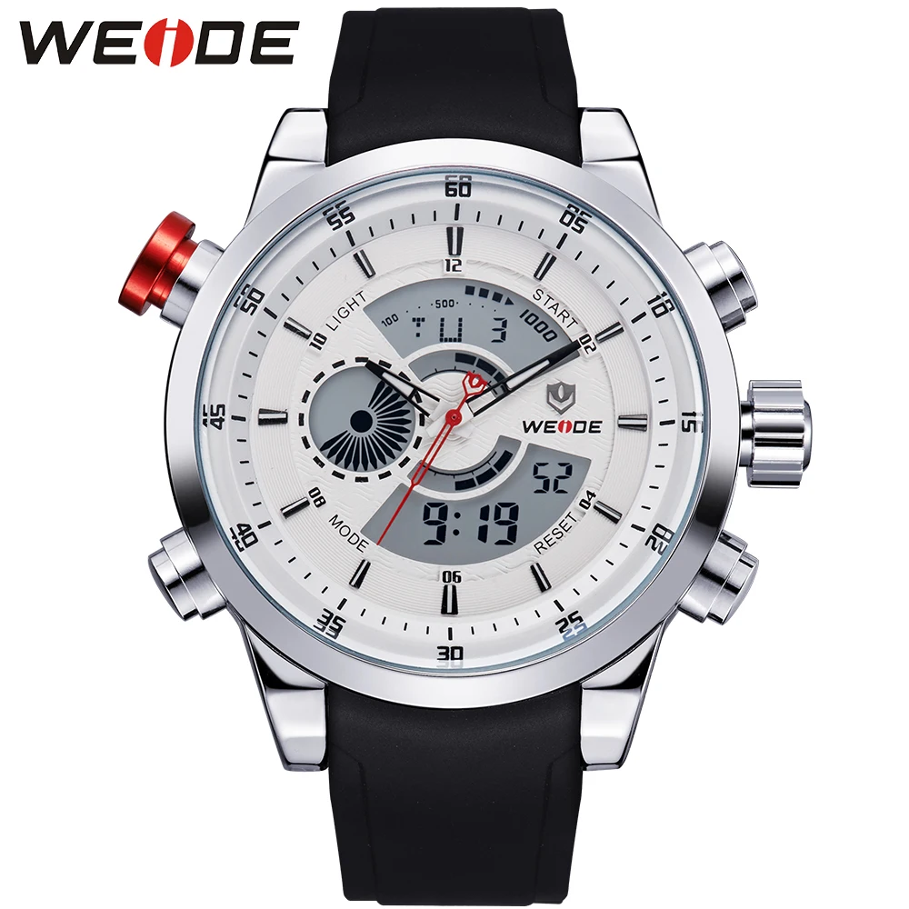 

WEIDE Watch Men Sport Water Resist Army White Dial LCD Dual Time Date Alarm Stopwatch Men Quartz Digital-Watch Clock / WH3401