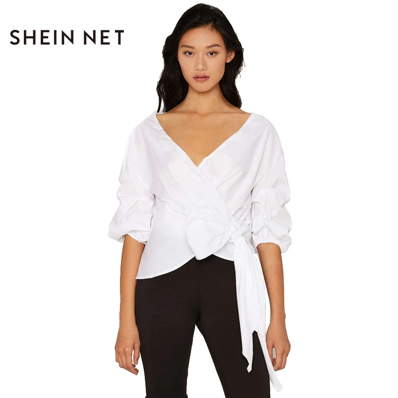 white tie wrap sweater shirt women