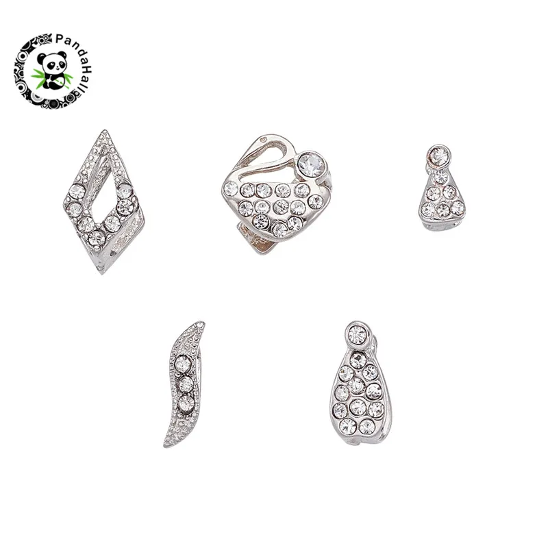 

100pcs Mixed Style Brass Ice Pick & Pinch Bails with Rhinestone 10~18x6~11mm Pin: 0.5~1mm