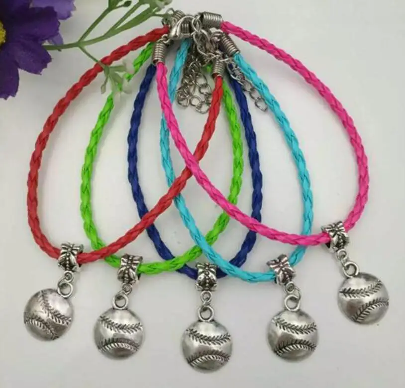 

Women Holiday Gifts - Baseball Softball - Charms Pendants Mix PU Leather Cords Luck Bracelets Protection Spiritual Jewelry