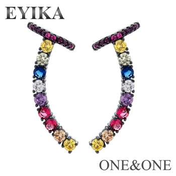 

EYIKA Fashion New charm Stud Earring 13x37mm Multi Color pave Micro Zircon & Glass Women CZ Jewelry Personality Fake Ear Cuff