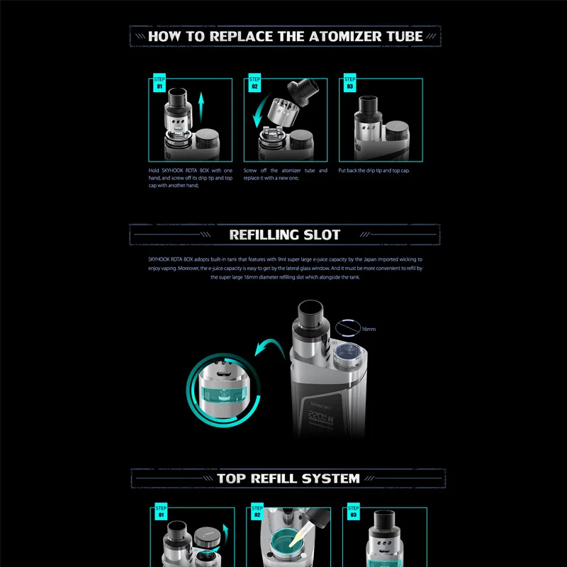 100% Original SMOK Electronic Cigarettes SMOK SKYHOOK RDTA Box Mod Kit Dual Battery Vaporizer 9ml Liquid Atomizer E Cigarettes  (4)