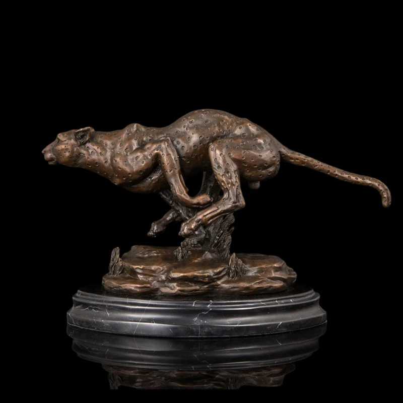 Arts Crafts Copper bronze statue galloping leopard sculpture Lost Wax