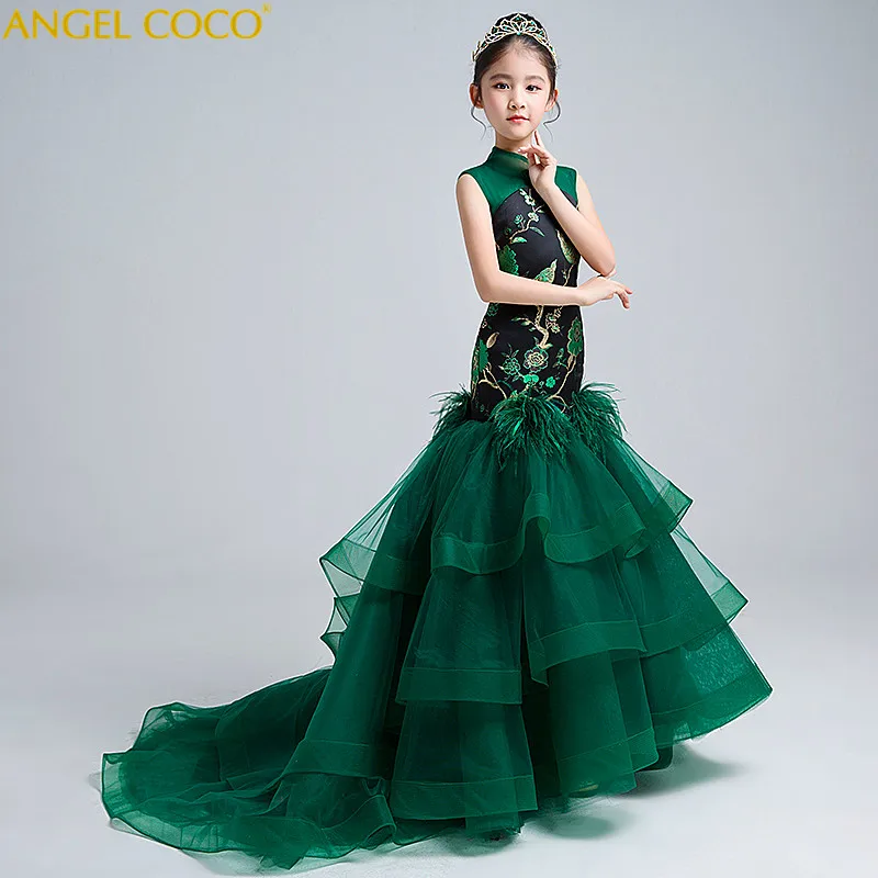 

Girls Mermaid Evening Dress 2019 New Brand Princess Girl Clothes Party Dress Feather Girls Clothes For 4-16 Years Robe Fille