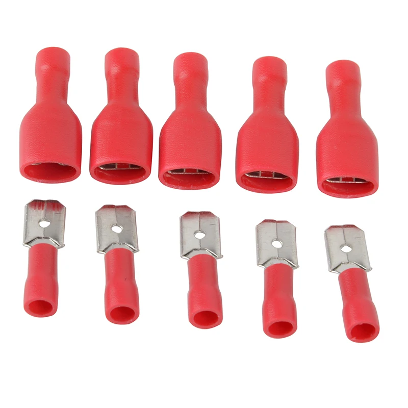 100pcs Insulated Electrical Crimp Terminal Connectors Female with Male Red Spade Blade Wire