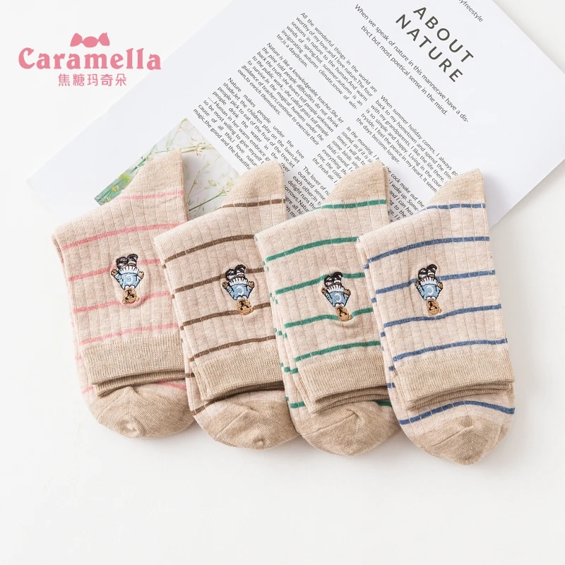Caramella 4 пар/лот женские носки милые Мультяшные короткие носки весна осень зима забавные носки Модные женские милые хлопковые носки