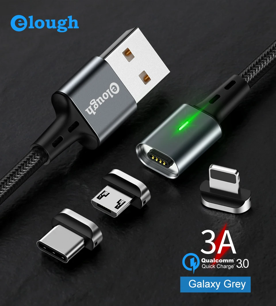 Elough Магнитный зарядный кабель для iphone кабель Micro usb type c кабель для HUAWEI P30 Магнитный кабель быстрое зарядное устройство USB C провод для передачи данных