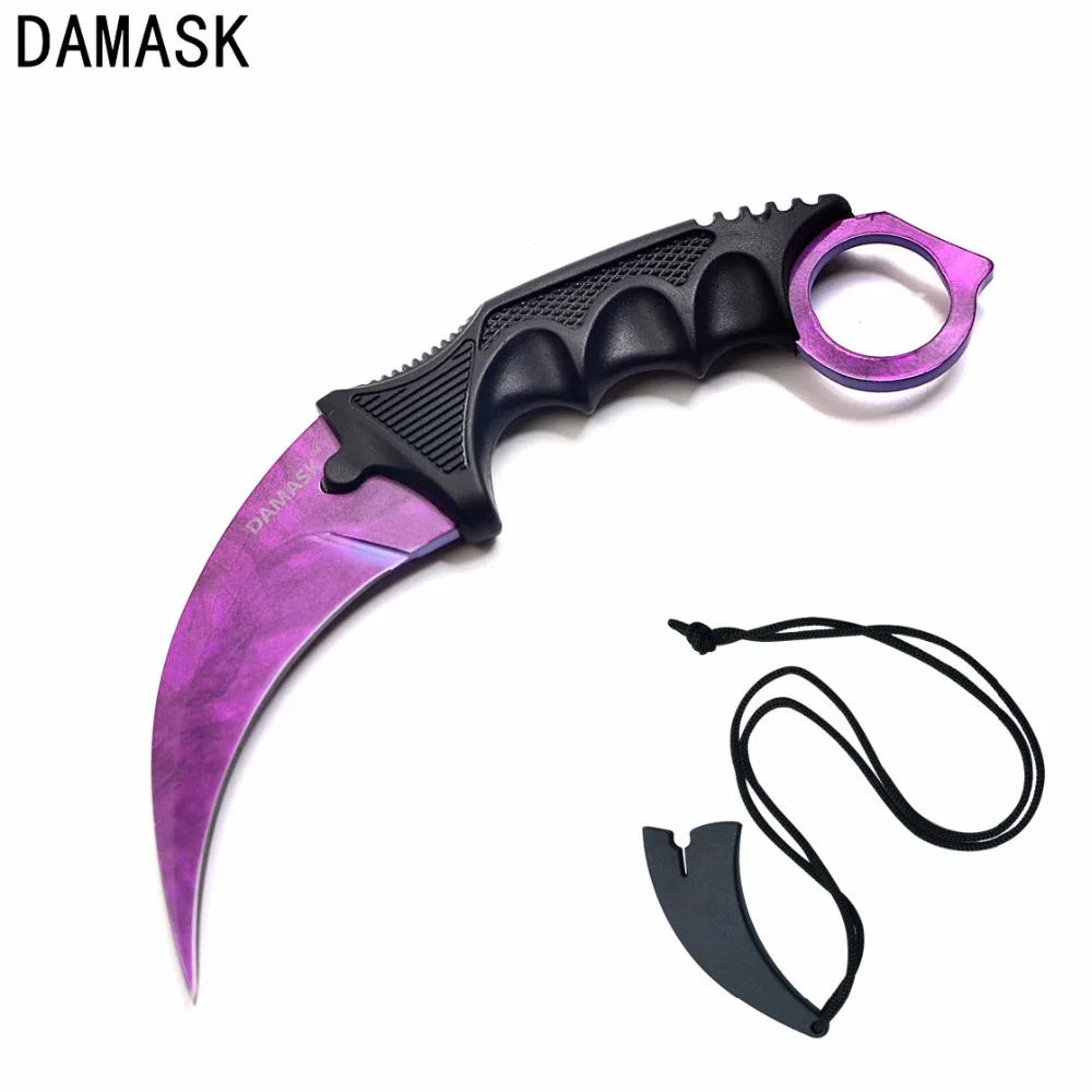 Top Knife CSGO Counter Strike Karambit Purple Sharp Fixed Blade Outdoor