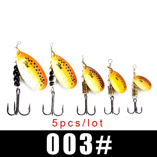 FTK New 1#-5# 5pcs/lot or 4pcs/lot Similar as Copper Spinner Bait Fishing Lure With Treble Hooks Hard Baits Spoon Pike - Цвет: 003