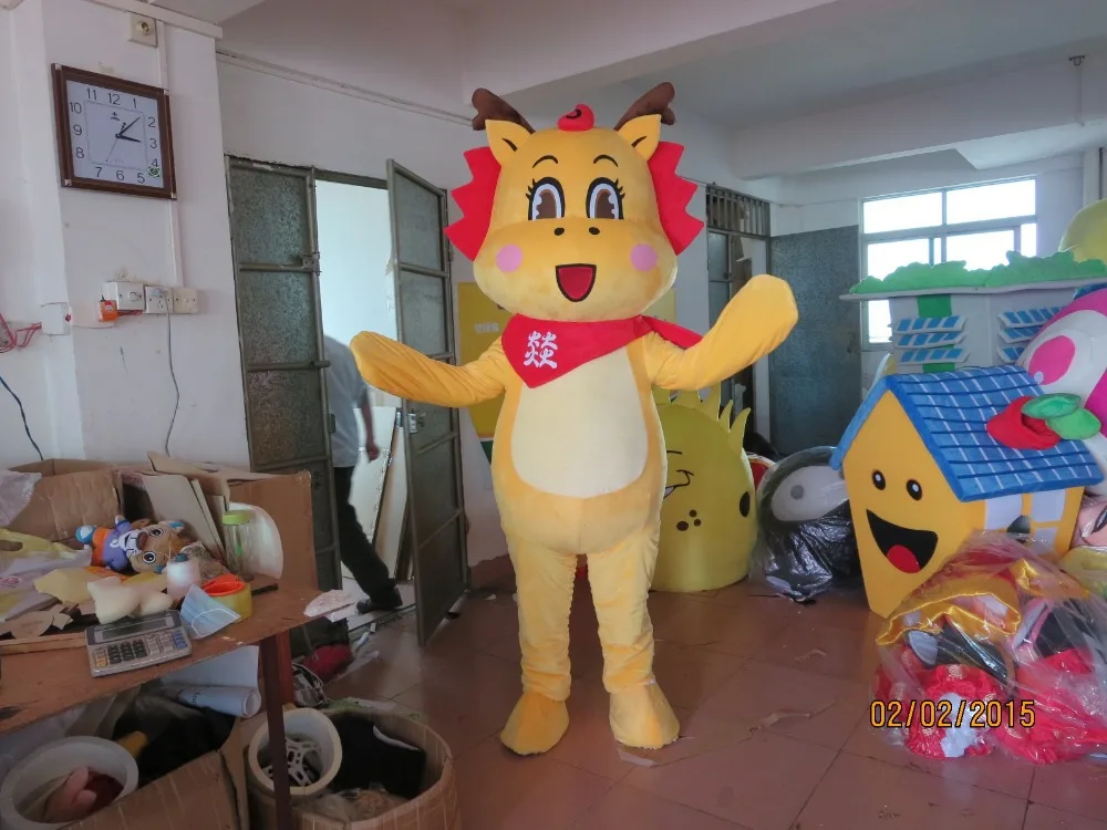

New arrival 2014 Adult cartoon character lovely yellow dragon Mascot Costume fancy dress party costumes