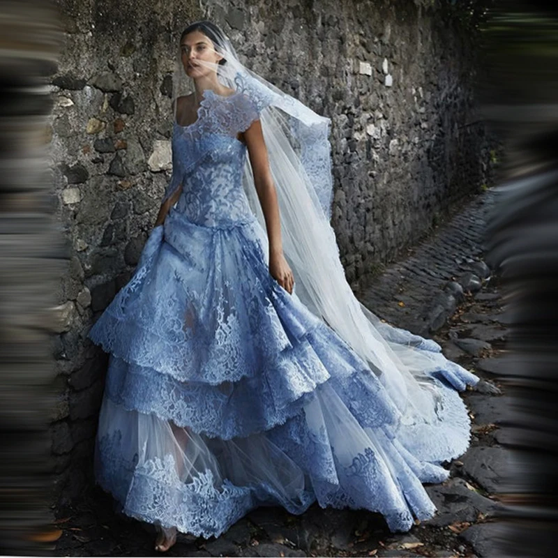 Elegant-High-Quality-Blue-A-Line-Strapless-Tiered-Lace-Wedding-Dresses-2017-Long-Bridal-Gown-vestido