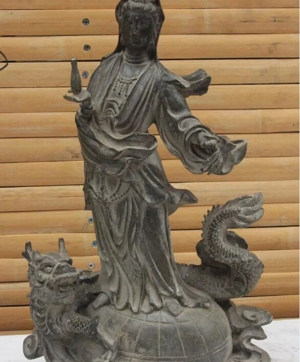 15 Bronze Copper Guan Yin Kwan yin Bodhisattva Ride Dragon turtle