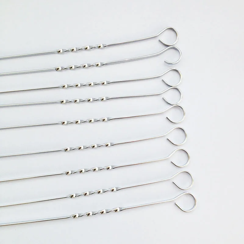 Hot 10pcs 45cm (15.7in) Metal BBQ Skewers w/ Ring Hole Long Barbecue Skewers Shish Kebob BBQ Sticks espeto churrasco Outdoor