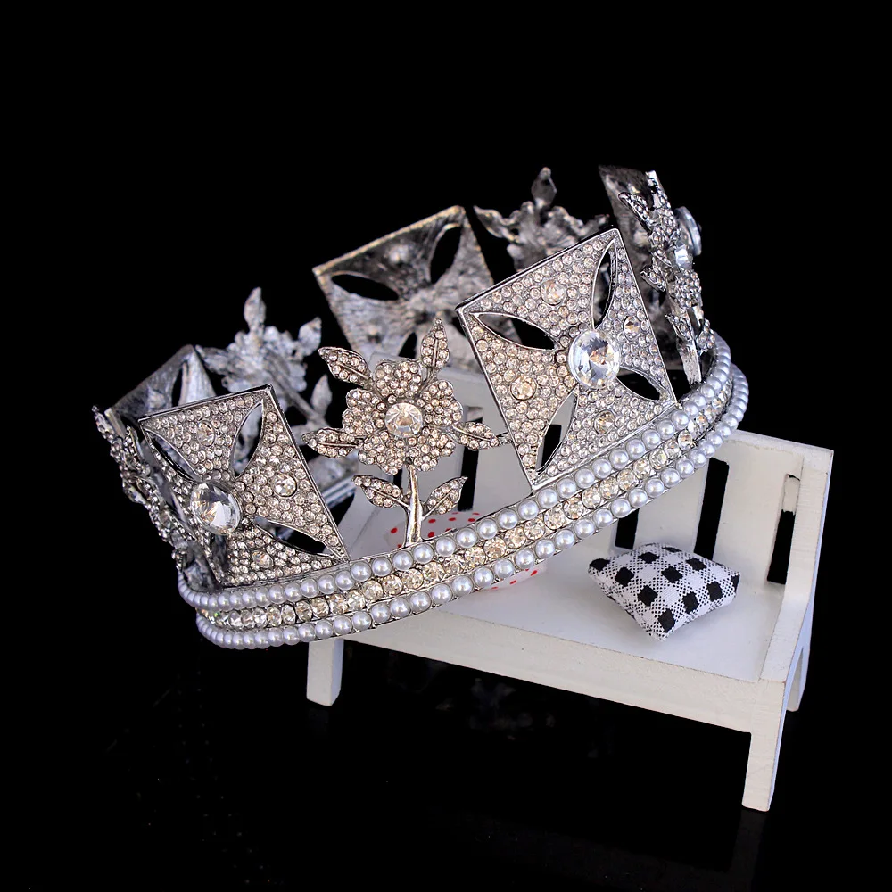 Высококачественная роскошная круглая королевская Королевская корона с жемчугом, украшенная бусинами