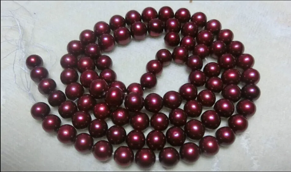 

huge rare 9-10mm AAA south sea wine red pearl necklace 36"14k r (9.13)