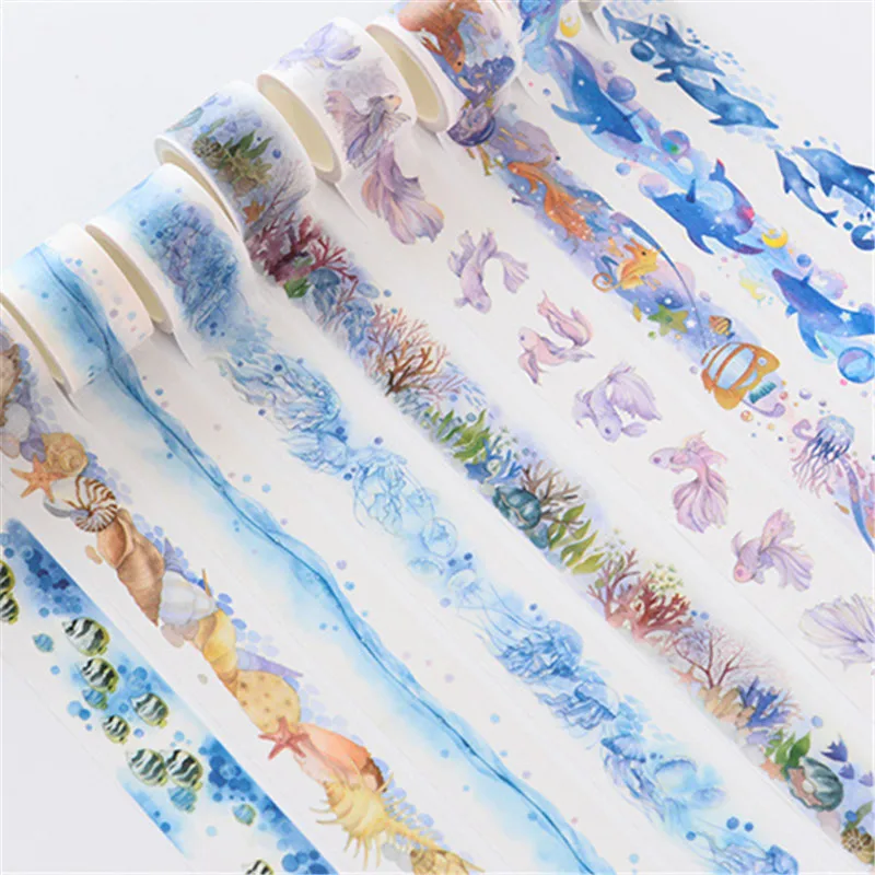 30 mm x 5 m Whale and sea shell Washi Tape for DIY Gift Wrapping Scrapbooking and CraftSticky Adhesive Paper Masking Tape