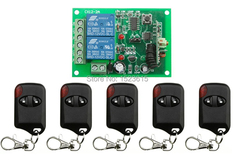 

DC12V 10A 2CH 315MHz/433MHZ Wireless RF Remote Control Switch 5* cat eye Transmitter+1*Receiver for Appliances Gate Garage Door