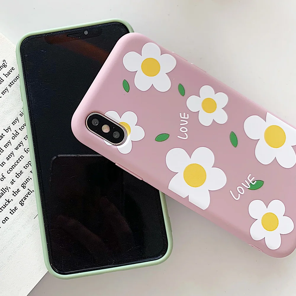 KIPX1113_3_JONSNOW Matte Phone Case for iPhone 6S 6P 7 8 Plus Small Daisy Pattern Soft Silicone Cases for iPhone X XR XS Max Capa Fundas