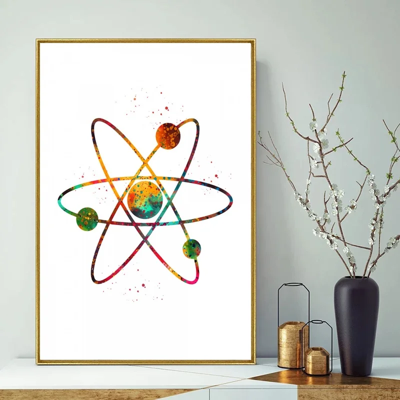 

Watercolor art Atom poster Canvas Art Print Wall Picture for Living Room No Frame