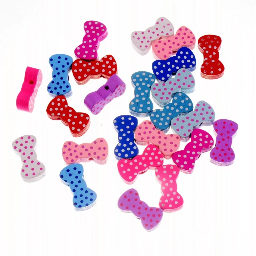 

Free shipping 50pcs Random Mixed Color Bow Dot Wood Spacer Beads Diy Crafts 21x11mm F1128