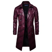 Мужской Тренч Homme, новинка, модный мужской длинный плащ из искусственной кожи, осенняя длинная куртка для мужчин, приталенное зимнее пальто для мужчин s