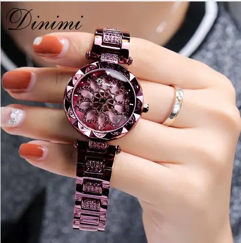 

2019 New Fashion Men Women Watch Stainless Steel Wristwatches Lady Shining Rotation Dress Watch Big Diamond Stone Wristwatch