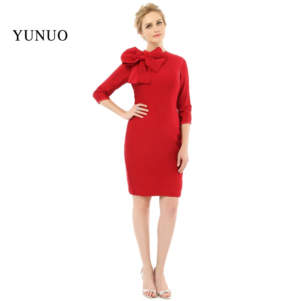 

New Arrival Elegant Women Dresses short Bow Red Knee-length Prom Dress 2019 Formal Party Dresses vestidos de festa x08284