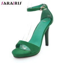 SARAIRIS 34-43 Elegante Rebanho Sandálias de Verão 2019 Tamanho Grande Mulheres Concise Respirável de Alta Saltos Finos Rasas Mulheres Sapatos