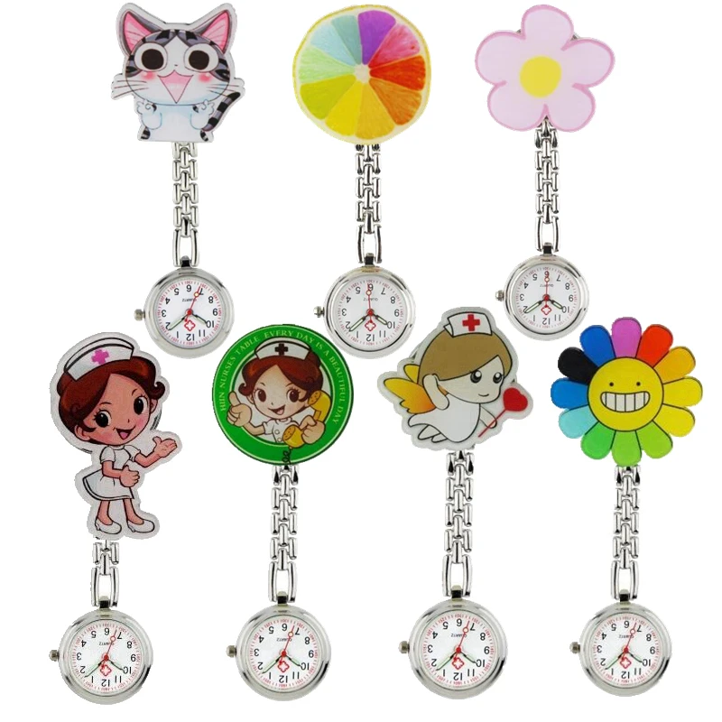 

Fashion beautiful flower 3D cartoon animal girls ladies women nurse watches unisex doctor medical FOB pocket hang clip watches