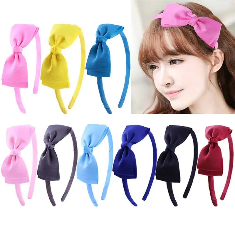 

Girls Covered Hairband With Boutique Grosgrain Ribbon Bow Hairbands Solid Bowknot Ribbon 1PC 98 Colors Dot Kids Headband Wedding