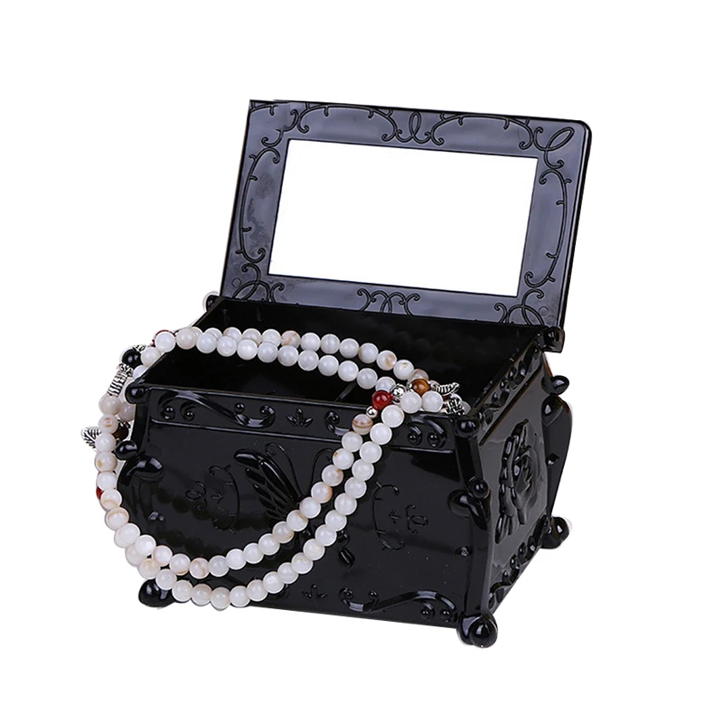 

Plastic Cosmetic Storage Box For Cotton Pad Storage Makeup Organizer Case With Mirror Large Jewelry Container Candy Jars Bins